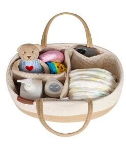 Premium Cotton Rope Nappy Caddy Organiser. Brown/Black Line.