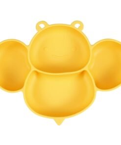 PandaEar Silicone Baby Suction Plate. Peach/Yellow