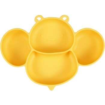 PandaEar Silicone Baby Suction Plate. Peach/Yellow